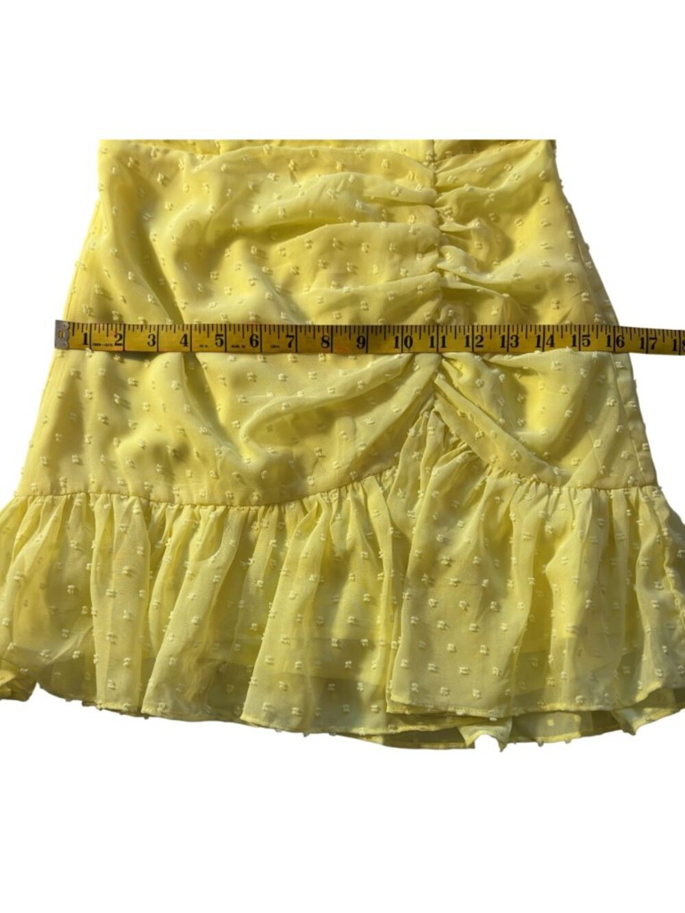 Hello Molly Face On Magazines Strapless Yellow Mini Dress Ruffle Hem Ruching - Picture 10 of 13